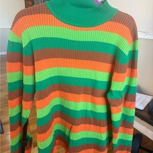 SHINY BY NATURE Vibrant Striped Turtleneck Sweater Colorful 100% Cotton 3X